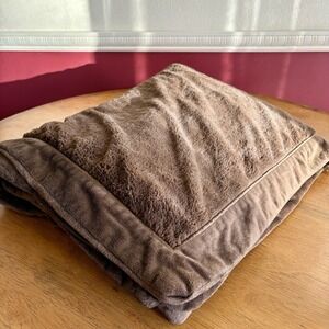 Restoration Hardware reversible brown faux fur plush throw blanket 42x61